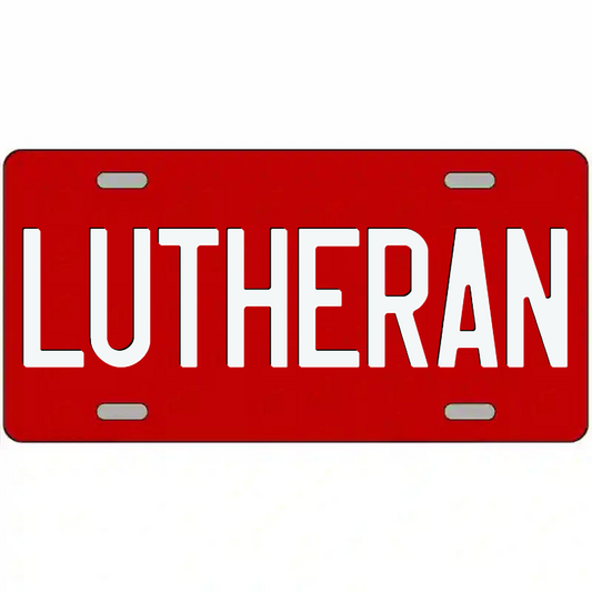 Lutheran White on Red Metal Sign