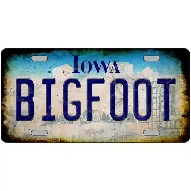 Iowa Rusty Look Bigfoot Metal Sign
