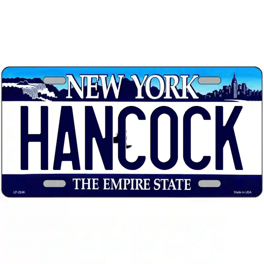 Hancock New York Blue Metal Sign