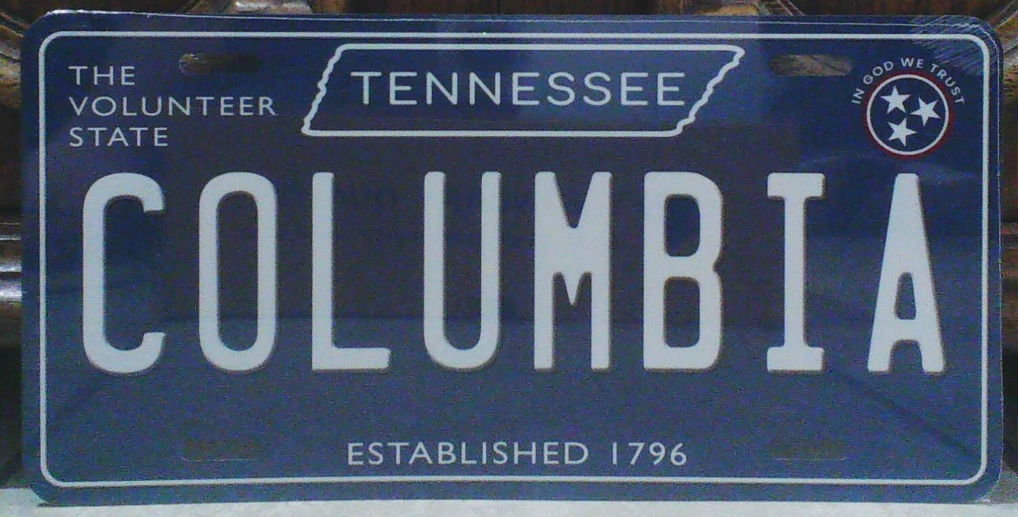 Columbia Tennessee Blue Metal Sign