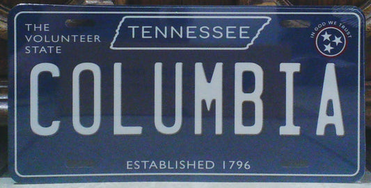 Columbia Tennessee Blue Metal Sign