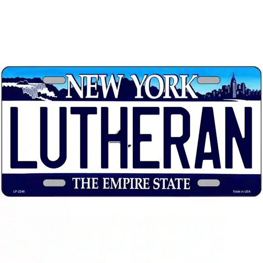 Lutheran New York Blue Metal Sign