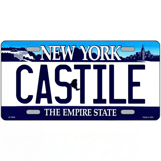Castile New York Blue Metal Sign