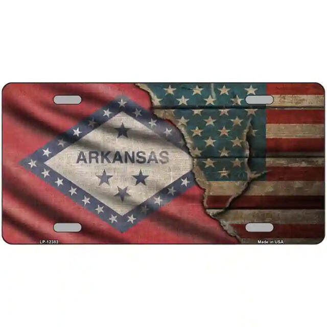 Arkansas American Flags Vintage Look Metal Sign