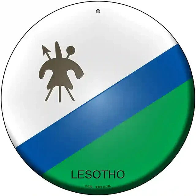 Lesotho Flag 12" Circle Metal Sign