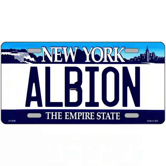 Albion New York Blue Metal Sign