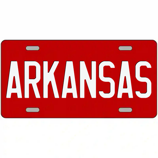 Arkansas White on Red Metal Sign