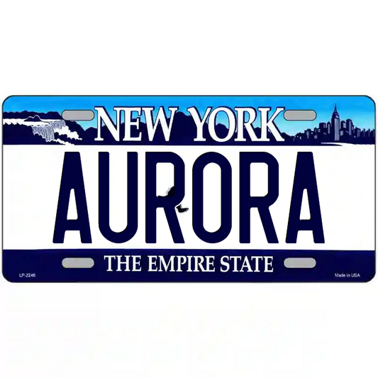 Aurora New York Blue Metal Sign
