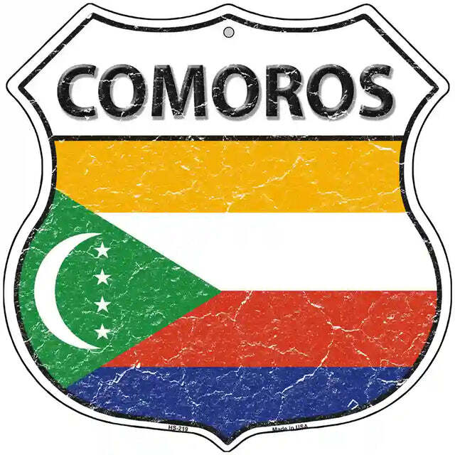 Comoros Flag Highway Shield Metal Sign