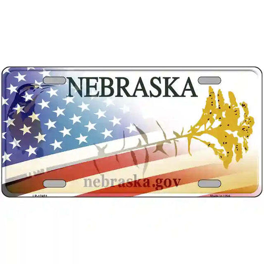 Nebraska Corn Husk with American Flag Metal Sign