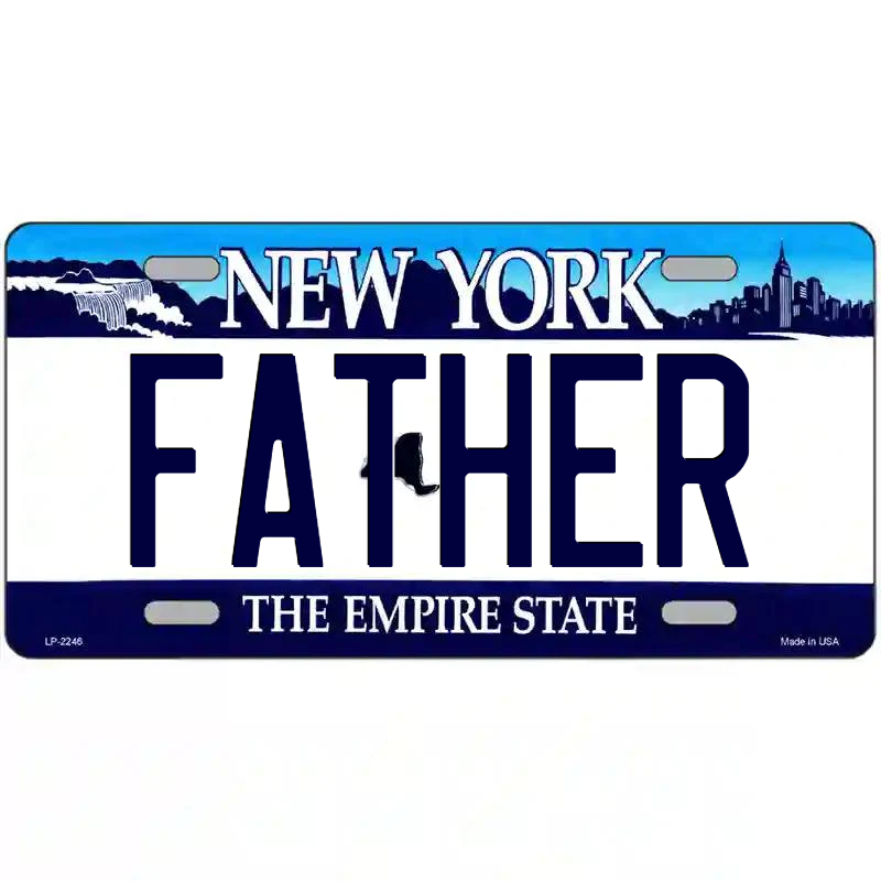Father New York Blue Metal Sign