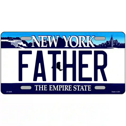 Father New York Blue Metal Sign