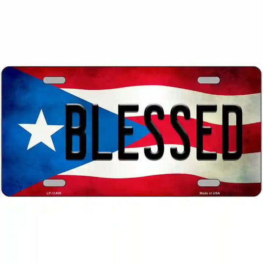 Blessed Puerto Rico Flag Metal Sign