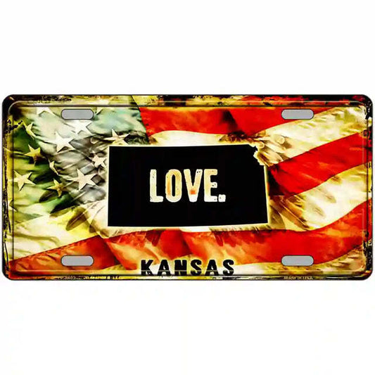 Kansas Love American Flag Metal Sign
