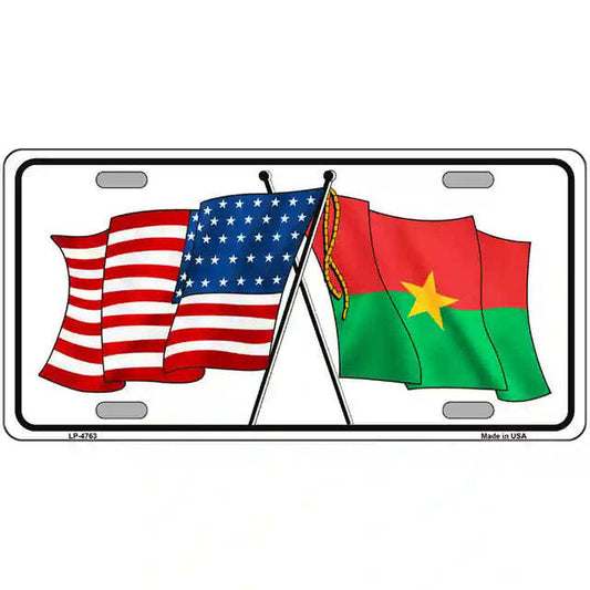 Burkina Faso American Flags Crossed Metal Sign