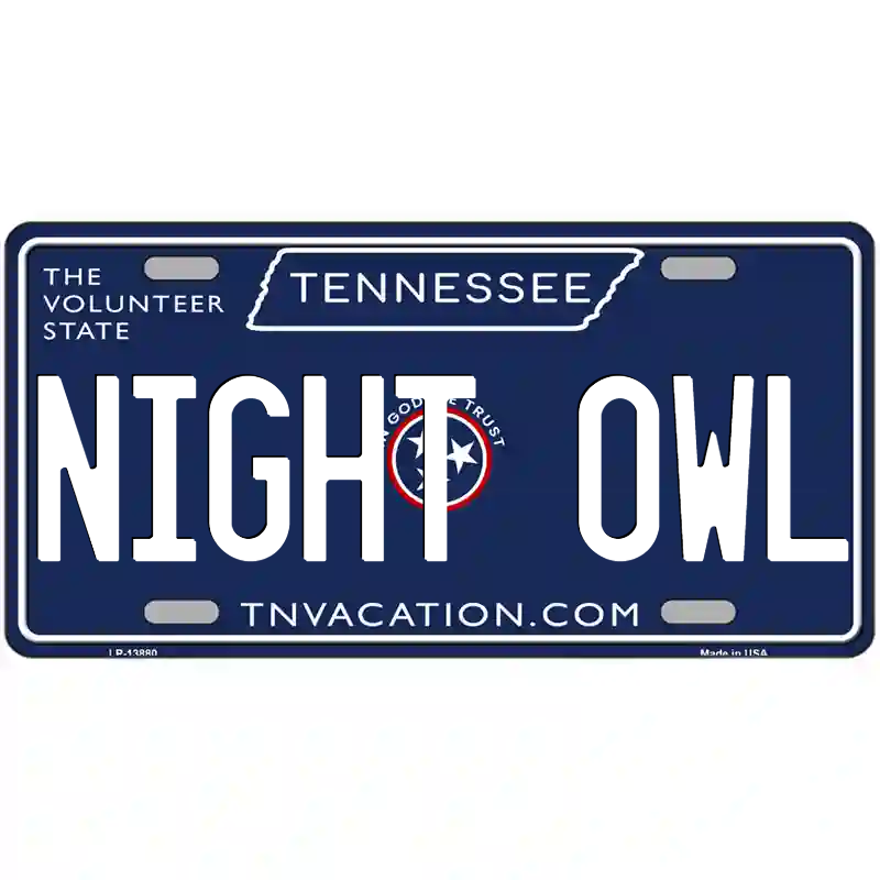 Night Owl Tennessee Blue Metal Sign