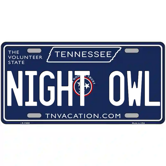 Night Owl Tennessee Blue Metal Sign