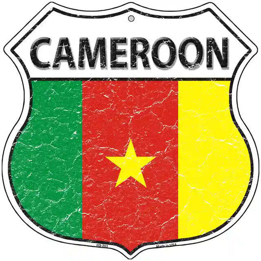 Cameroon Flag Highway Shield Metal Sign