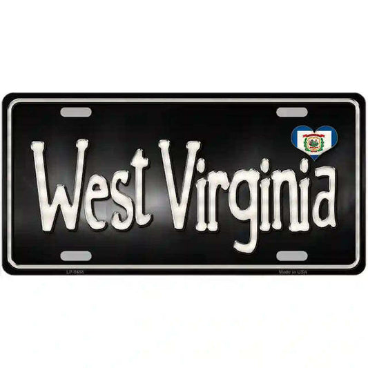 West Virginia Script Flag Heart Metal Sign