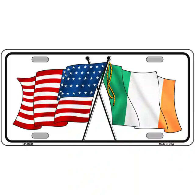 Ireland American Flags Crossed Metal Sign