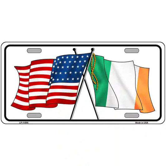 Ireland American Flags Crossed Metal Sign