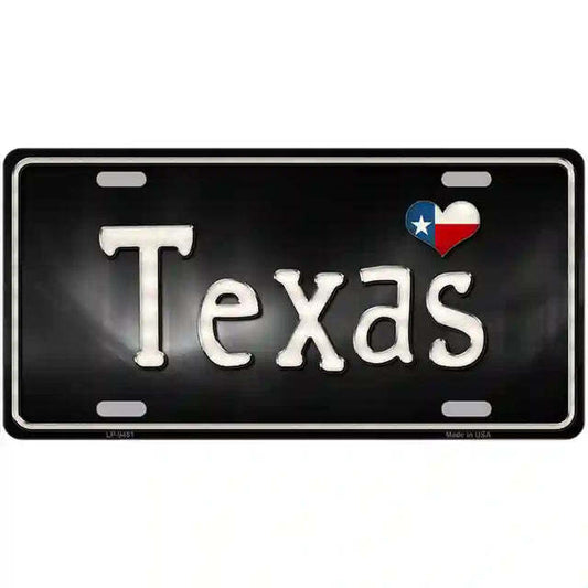 Texas Scripted Flag Heart Metal Sign