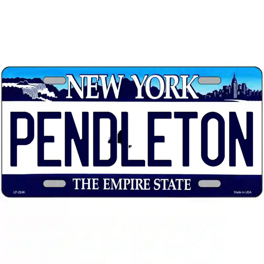Pendleton New York Blue Metal Sign