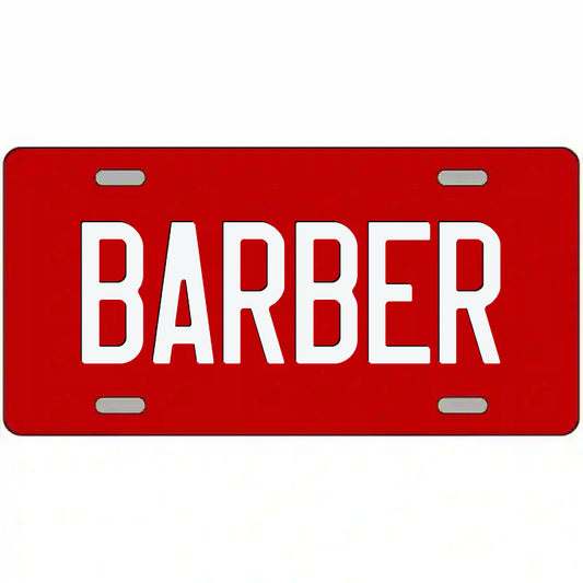 Barber White on Red Metal Sign