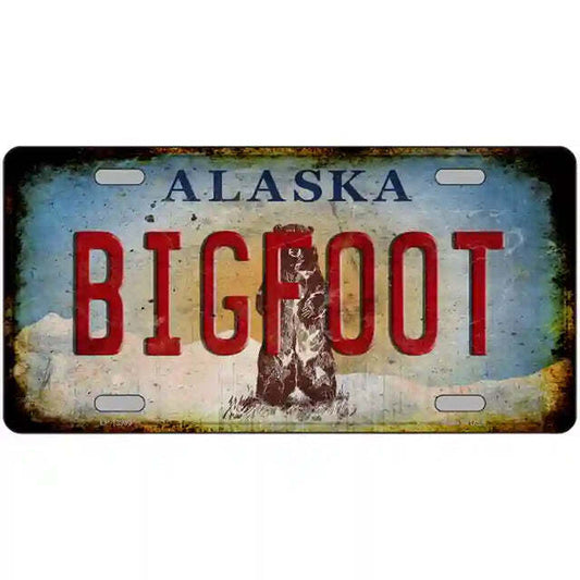 Alaska Rusty Look Bigfoot Metal Sign