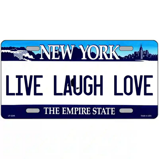 Live Laugh Love New York Blue Metal Sign
