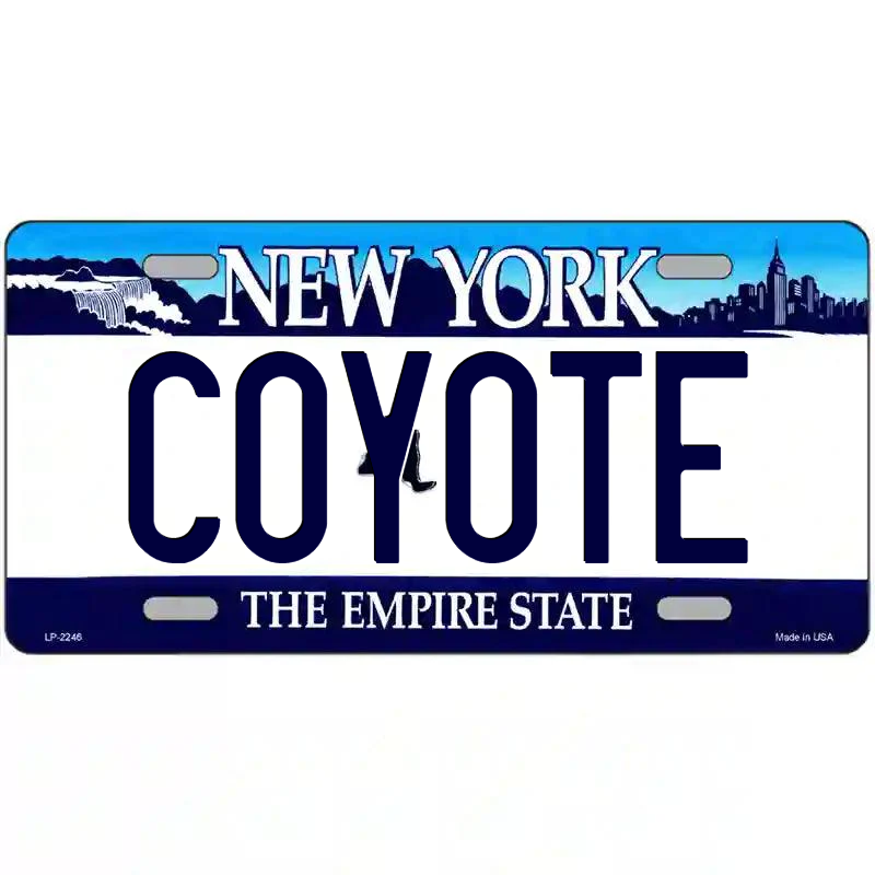 Coyote New York Blue Metal Sign