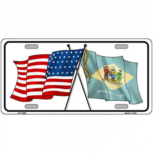 Delaware American Flags Crossed Metal Sign