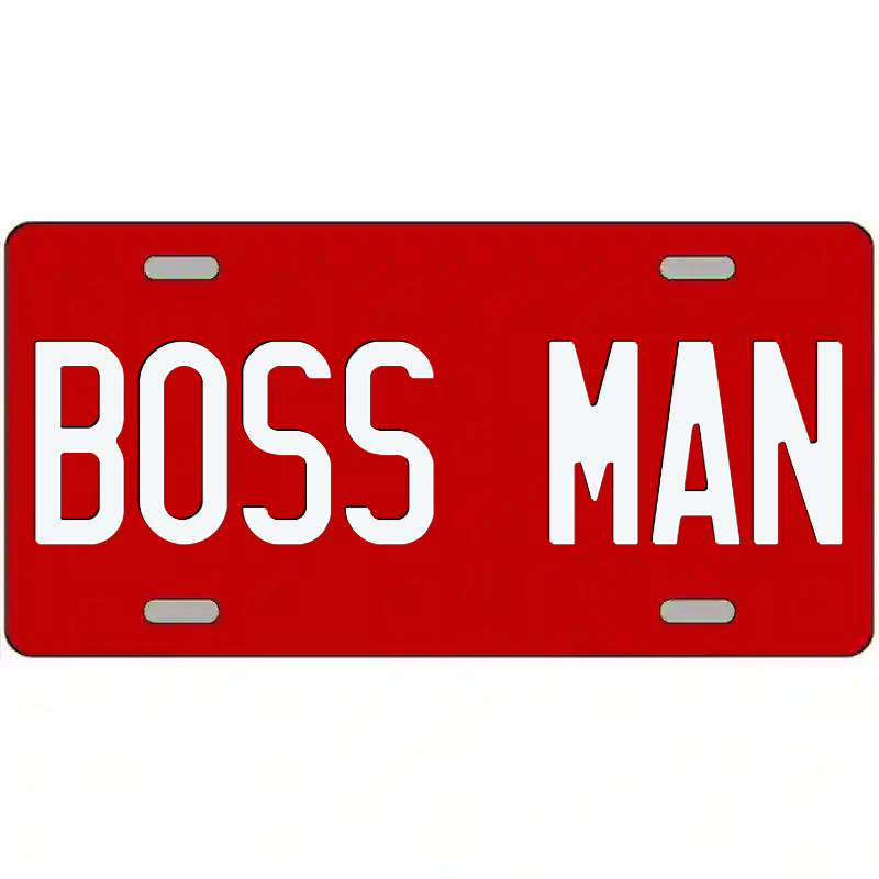 Boss Man White on Red Metal Sign