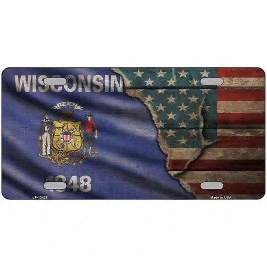 Wisconsin American Flags Vintage Look Metal Sign