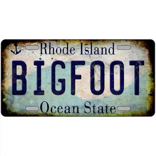 Rhode Island Rusty Look Bigfoot Metal Sign