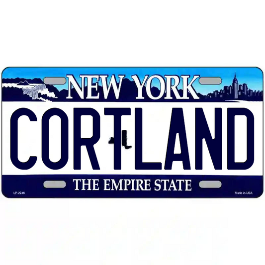 Cortland New York Blue Metal Sign
