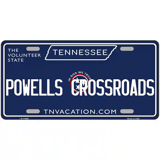 Powells Crossroads Tennessee Blue Metal Sign
