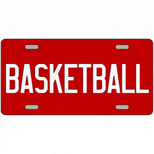 Basketball White on Red Metal Sign