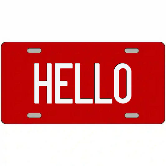 Hello White on Red Metal Sign