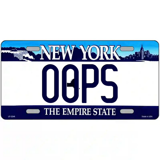 Oops New York Blue Metal Sign