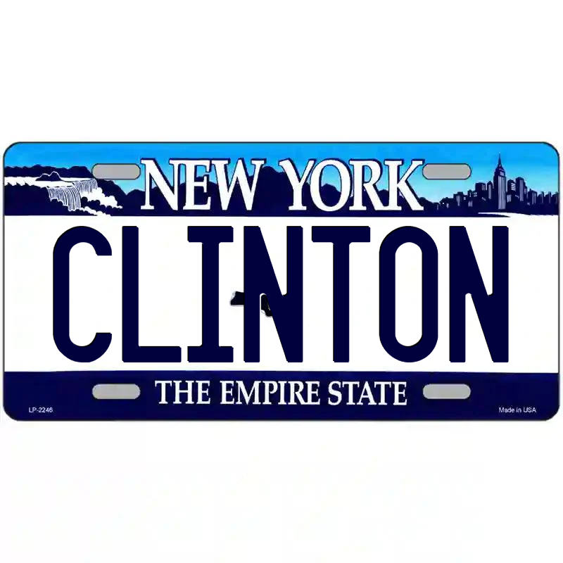 Clinton New York Blue Metal Sign