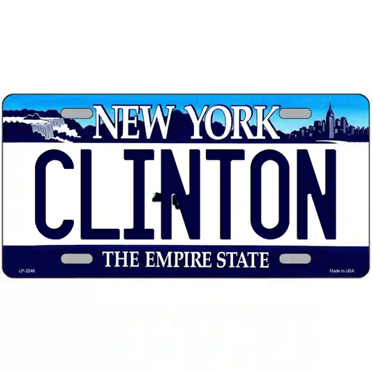 Clinton New York Blue Metal Sign
