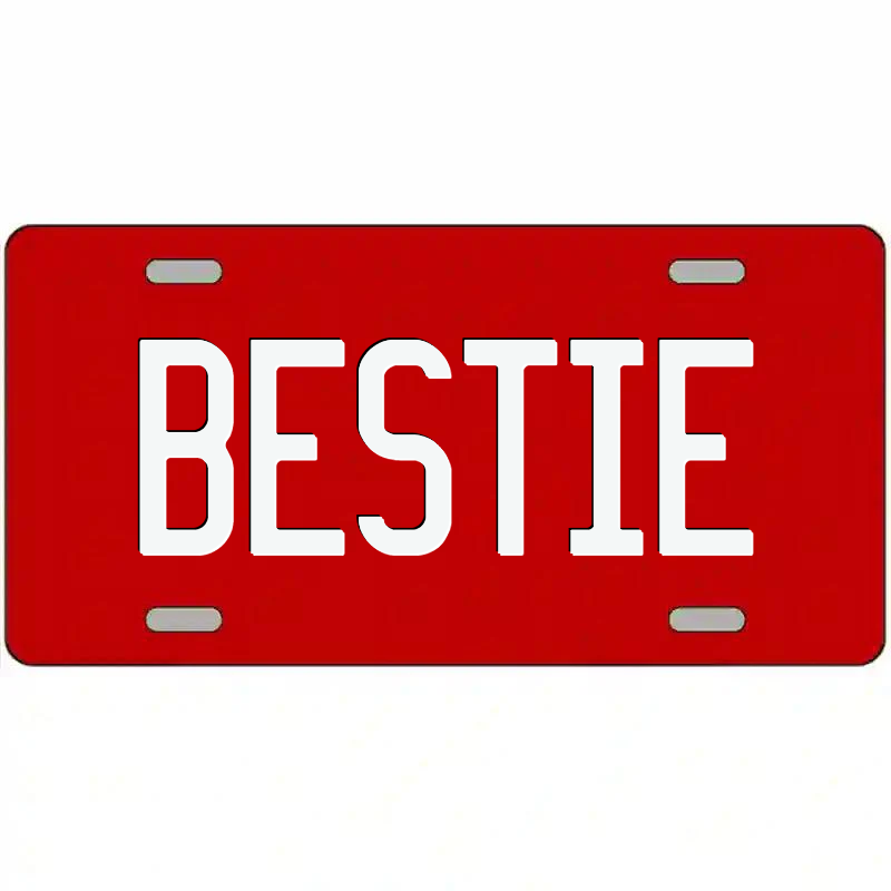 Bestie White on Red Metal Sign