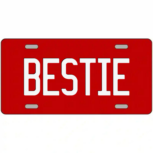 Bestie White on Red Metal Sign