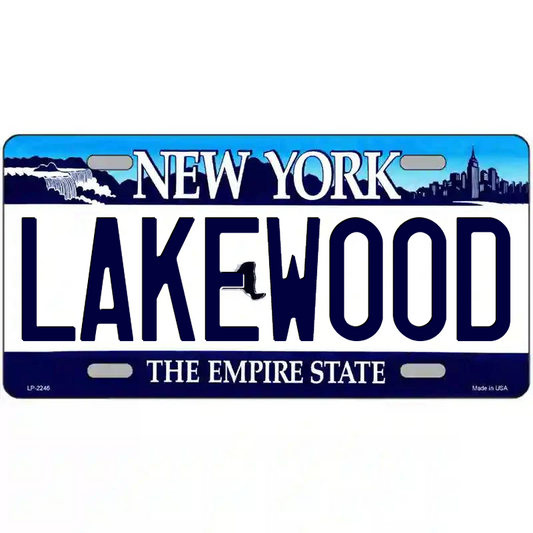 Lakewood New York Blue Metal Sign