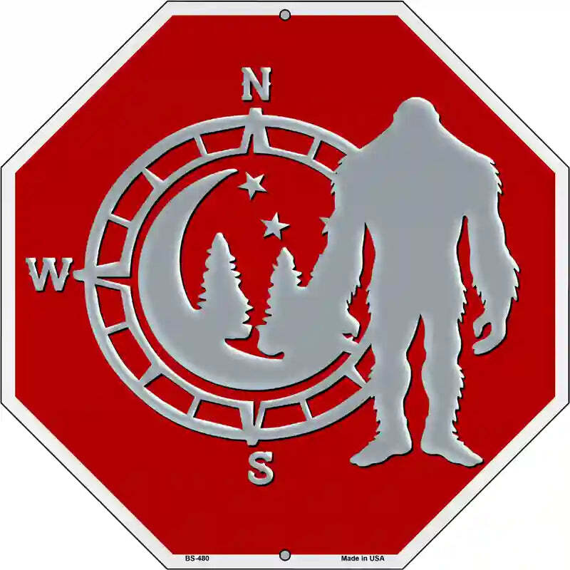 Bigfoot Compass East 12" Octagon Metal Sign