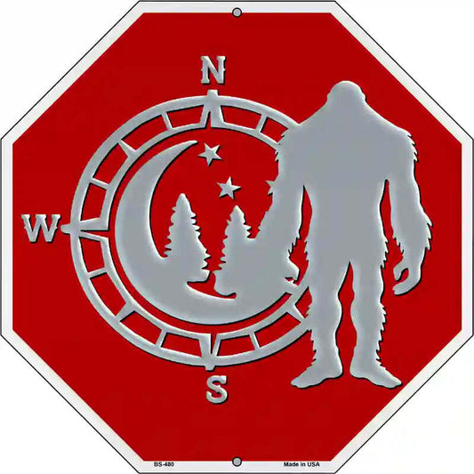 Bigfoot Compass East 12" Octagon Metal Sign