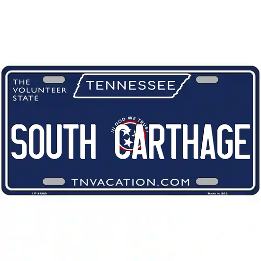 South Carthage Tennessee Blue Metal Sign