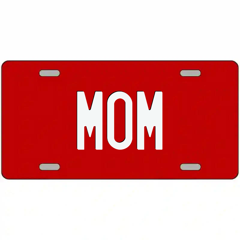 Mom White on Red Metal Sign
