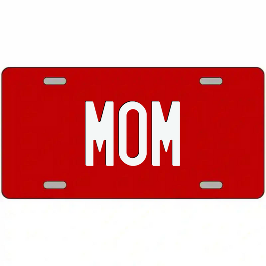 Mom White on Red Metal Sign